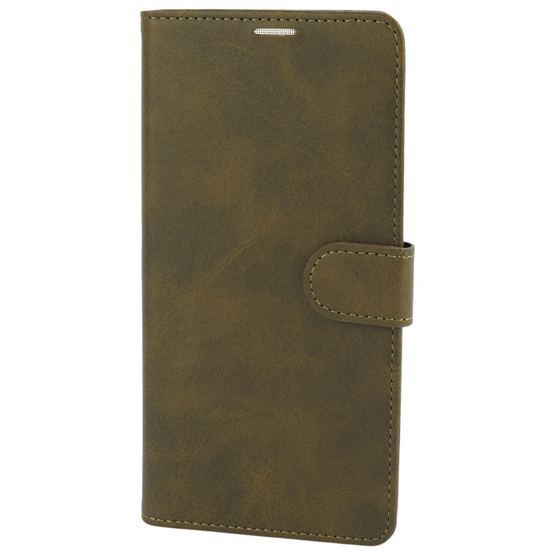 کیف  کتابی کلاسوری  چرمی مگنتی محافظ لنزدار سامسونگ Galaxy J4 Plus- رنگ زیتونی