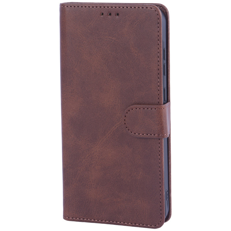کیف کتابی کلاسوری چرمی مگنتی محافظ لنزدار Xiaomi Redmi Note 13 4G - قهوه ای تیره