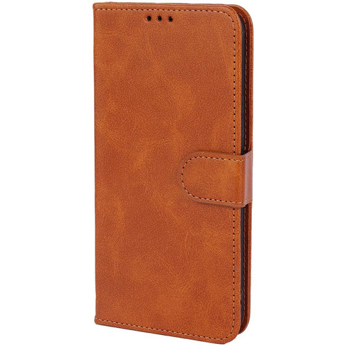 کیف کتابی کلاسوری چرمی مگنتی محافظ لنزدار Samsung Galaxy A54 - قهوه ای روشن