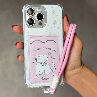 قاب فانتزی جاکارتی دار لنیارد گربه صورتی مناسب A36, Samsung A53 Xiaomi Note 11 Pro / Note 12 Pro (4G) Xiaomi Note 12 (4G) Xiaomi Poco X6 Pro