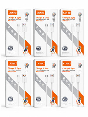 پک شش عددی کابل تایپ سی فست شارژ 25 وات الدینیو LS901 طول 1 متر/ اورجینال شرکت الدینیو/خرید عمده 6 عددی کابل ارسال می شود