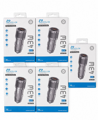 خرید عمده پک 5 تایی شارژر فندکی 43 وات دو پورت pd و usb نکسلون مدل NX-225