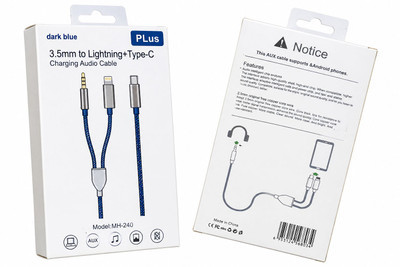 کابل AUX به Lightning و Type-C پلاس Plus مدل MH-240 طول 1 متر
